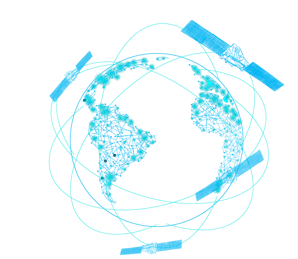Wireframe drawing of a satellite constellation.