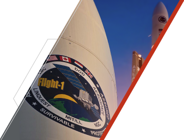 Flight 1 launch logo on rocket.
