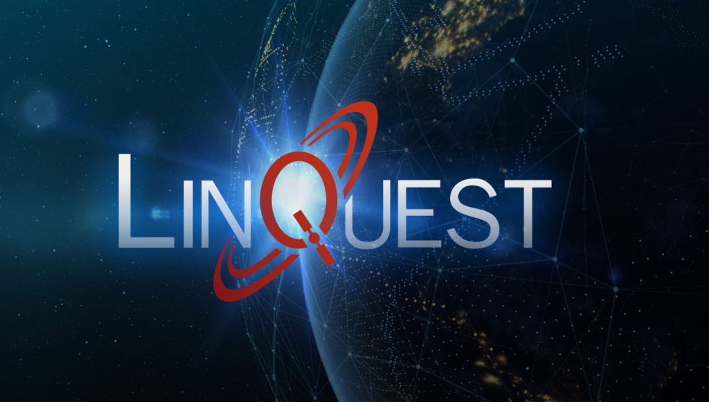 LinQuest logo over the earth with a lens flare.